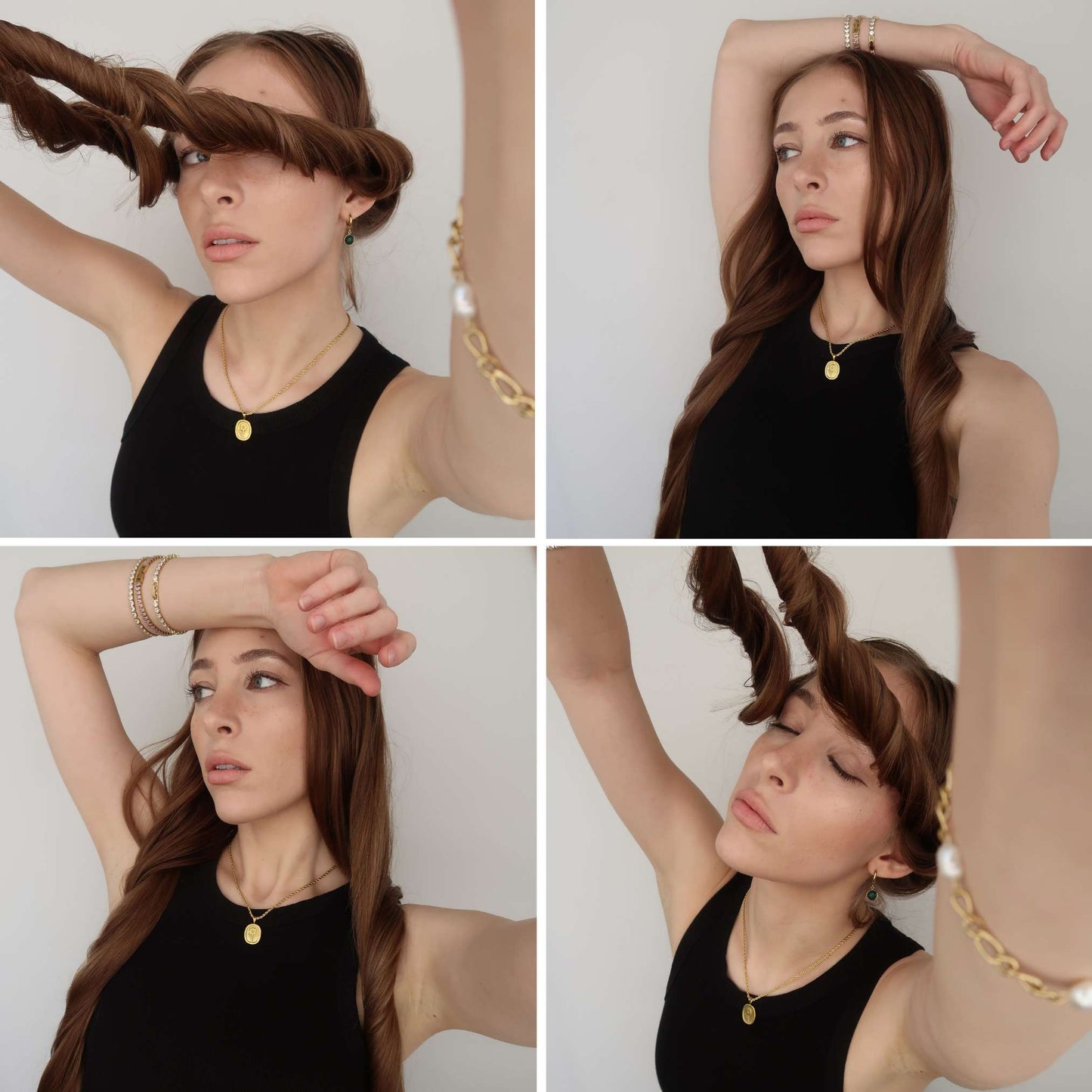 Rich Oval Flower Necklace - Gold Plated Stainless Steel Twist Chain