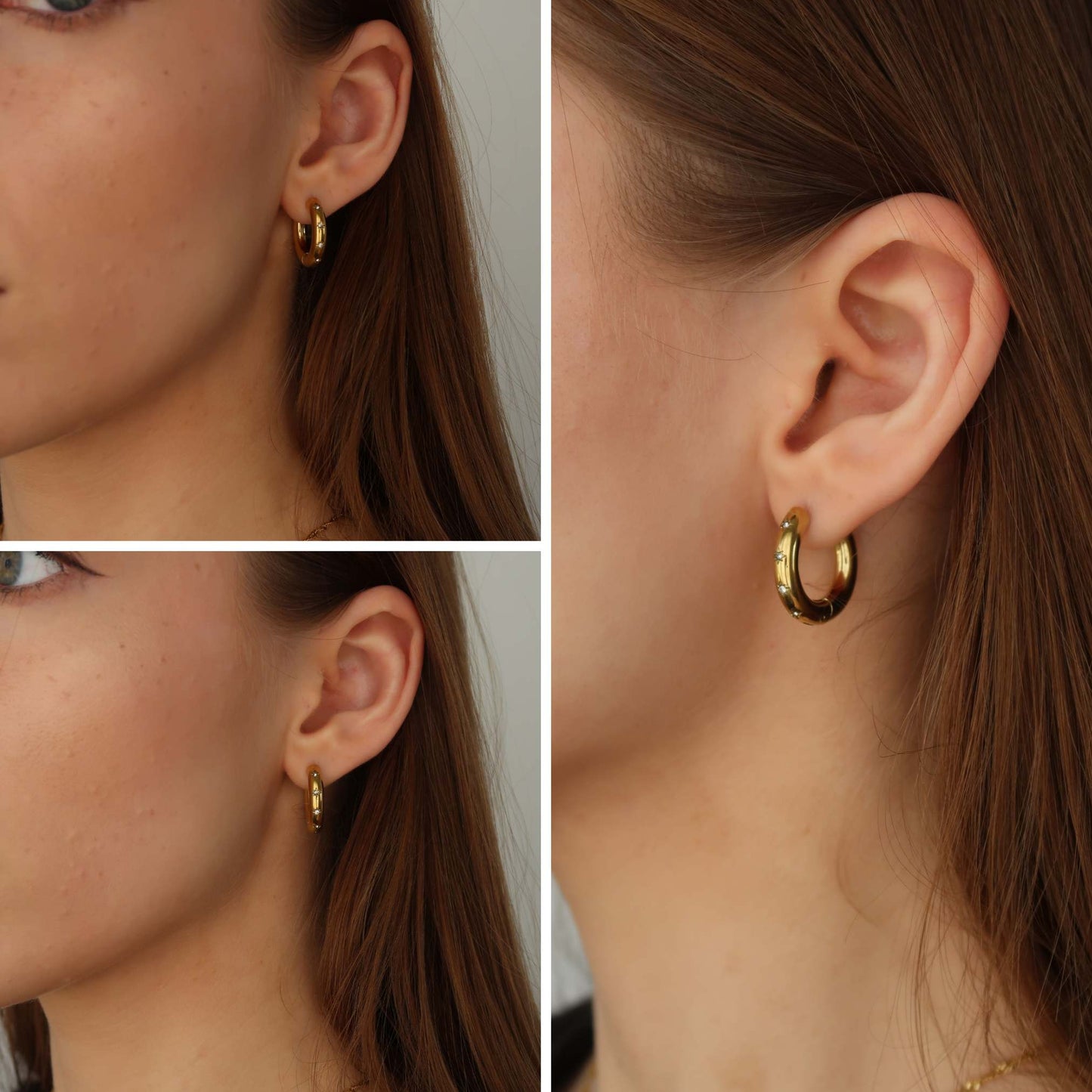 Gold Hoop Earrings Thick - Star Crystals (Gold Plated Stainless Steel)