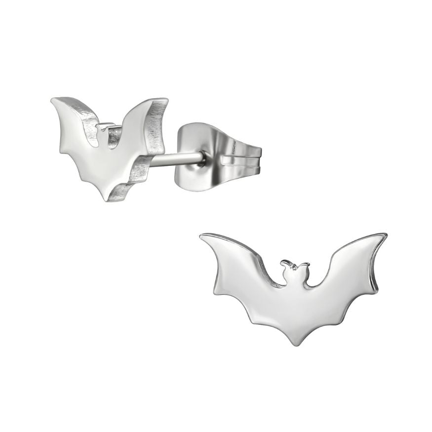 Bat & Ghost Earrings, Halloween Steel Studs, Black and White