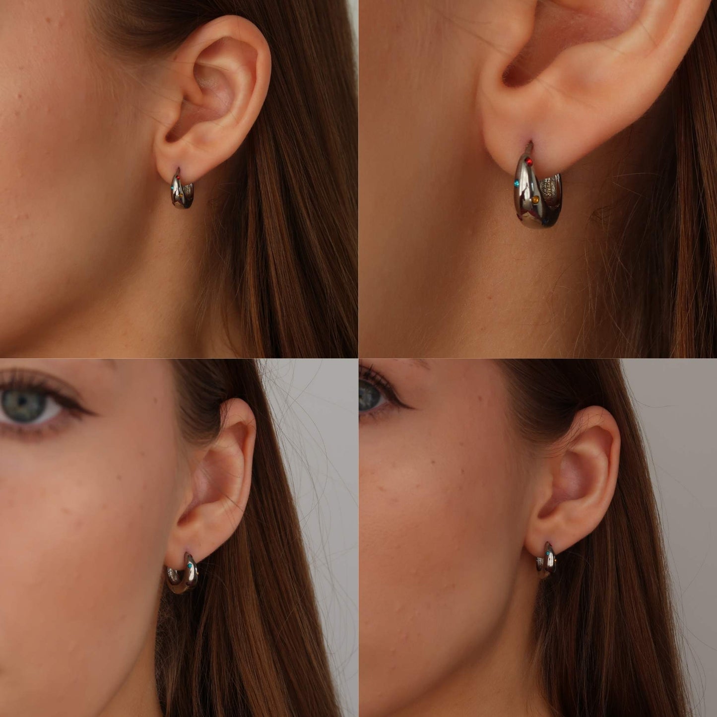 Chubby Huggie Hoops - Colourful Silver Dome Earrings