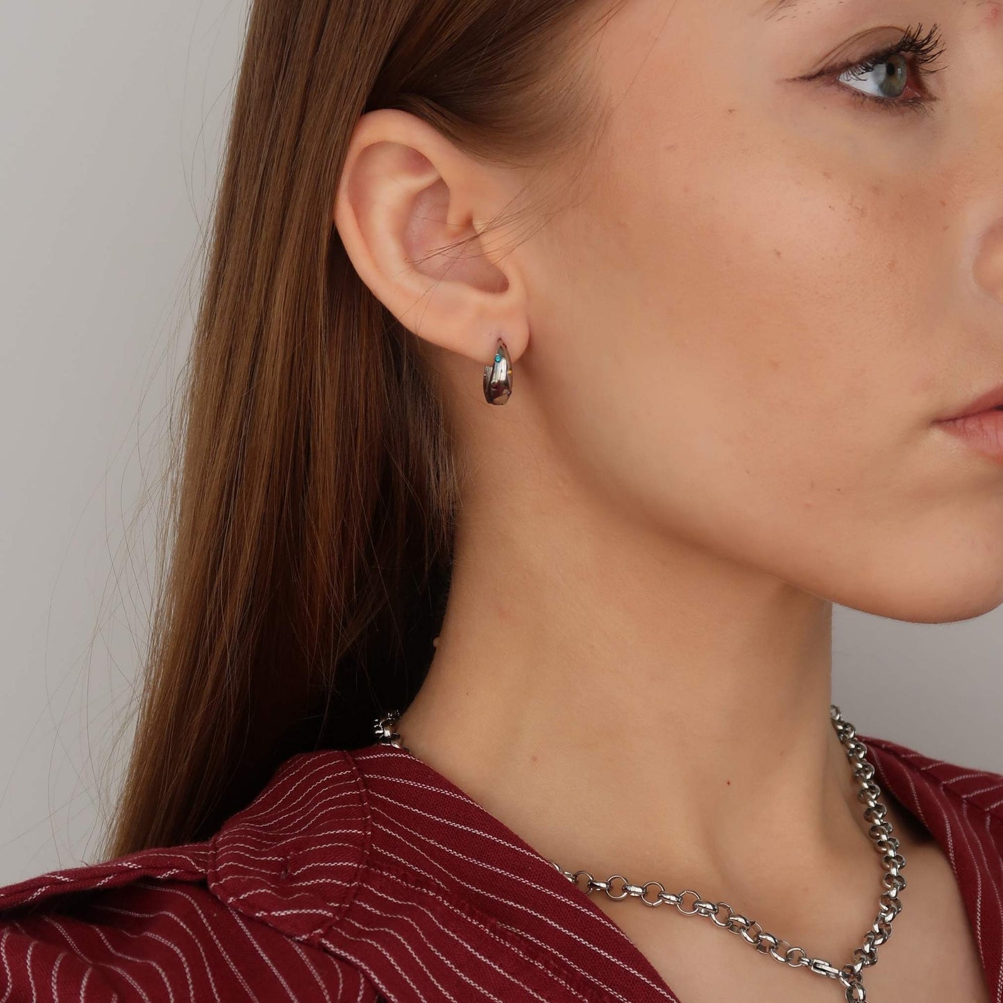 Chubby Huggie Hoops - Colourful Silver Dome Earrings