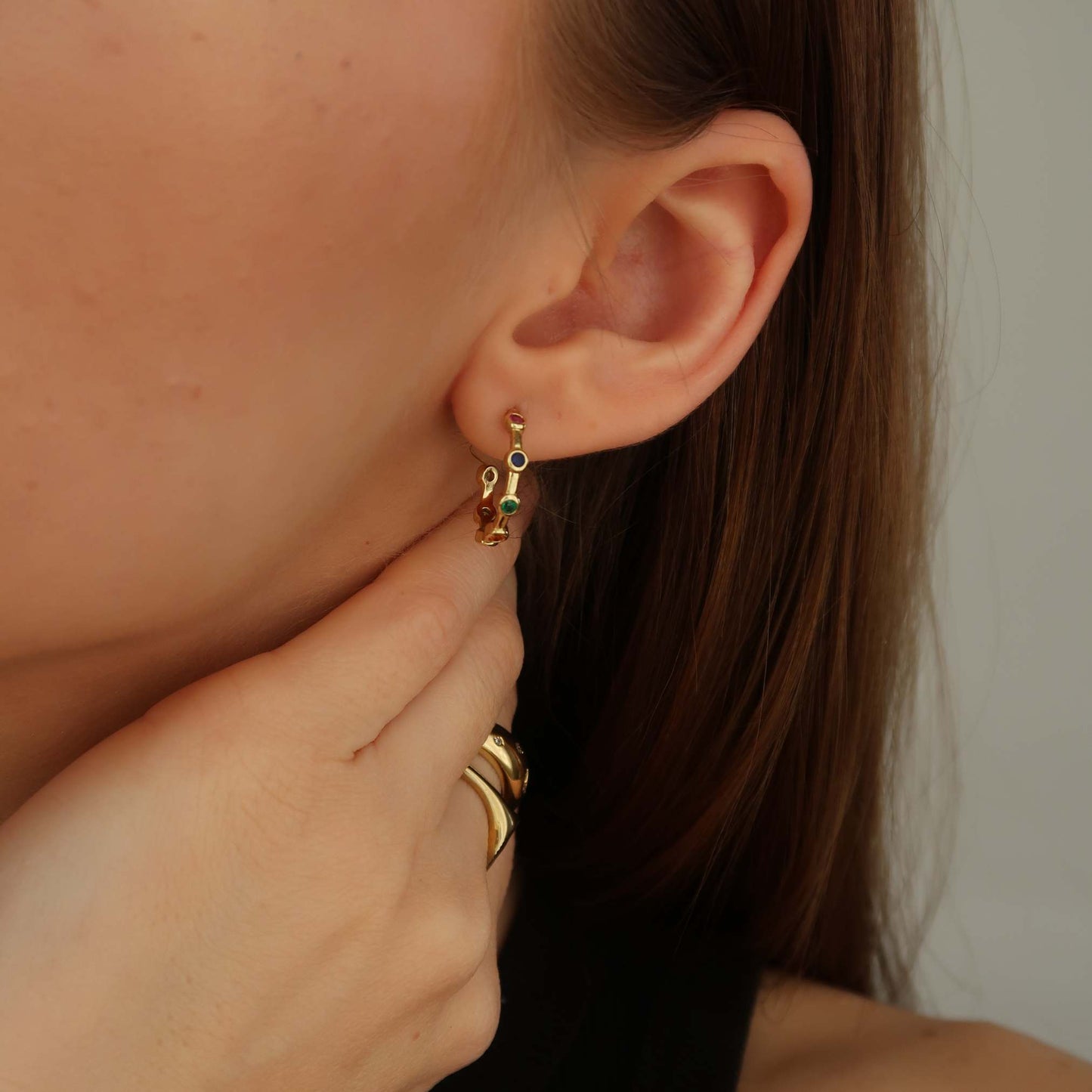 Multi Colour Crystal Hoops - Gold Earrings (Gold Plated Copper)