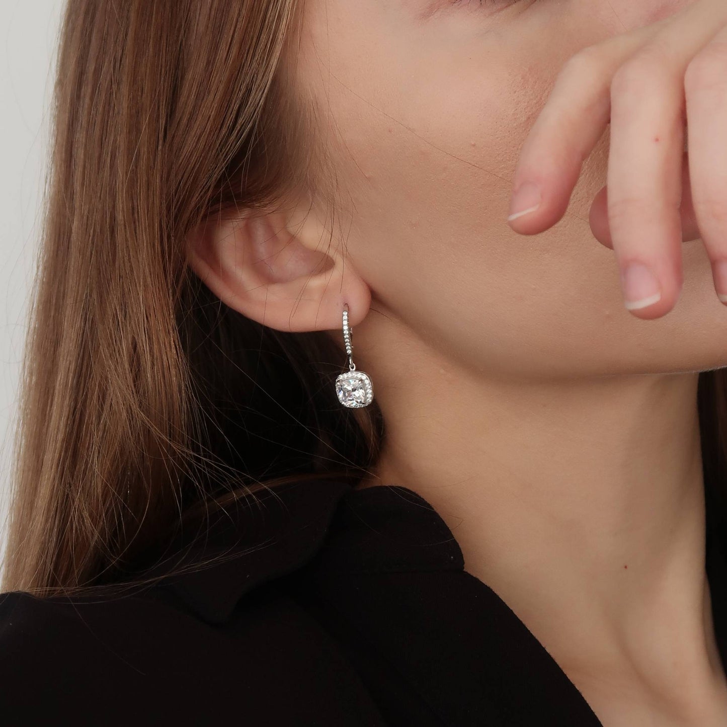 Silver Drop Pave Earrings (with sparkling crystals) - Platinum Plated Sterling Silver