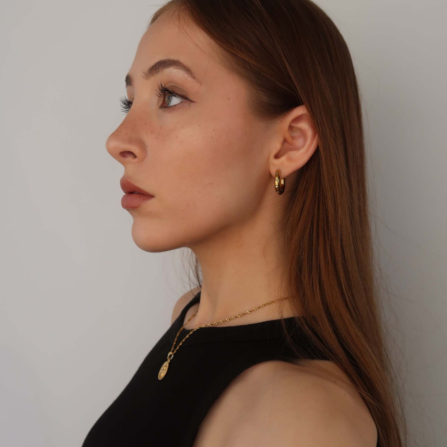 Gold Hoop Earrings Thick - Star Crystals (Gold Plated Stainless Steel)