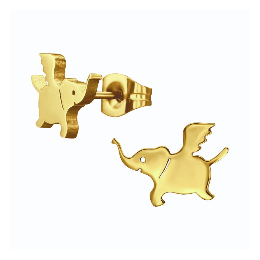 Animal Earrings, Cat & Elephant & Porcupine Steel Studs