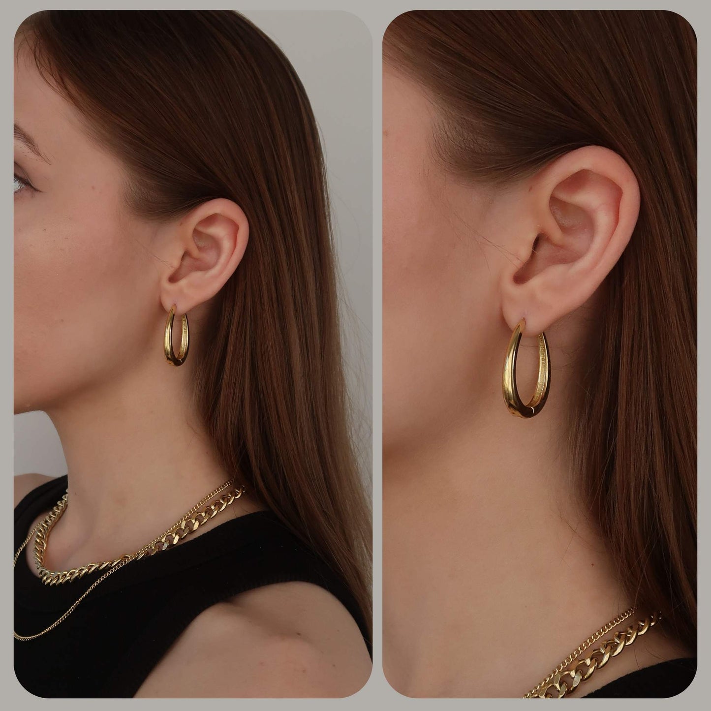 GOLD Teardrop Hoops - Geometric Oval Earrings (Copper)