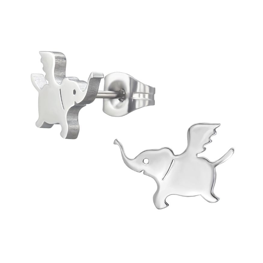 Animal Earrings, Cat & Elephant & Porcupine Steel Studs