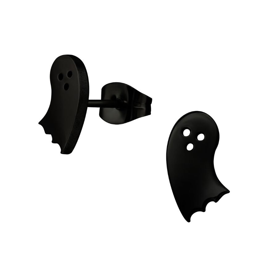 Bat & Ghost Earrings, Halloween Steel Studs, Black and White