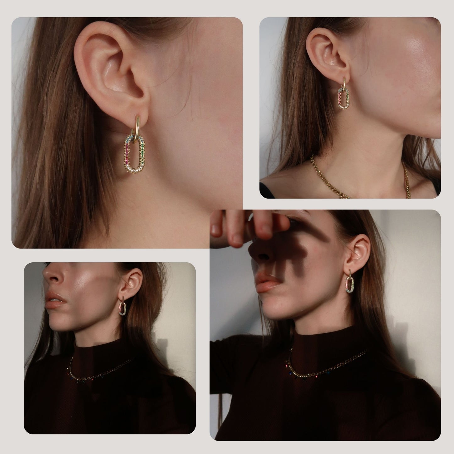 Geo Gem Earrings, Colourful Crystal Geometric Gold Hoops