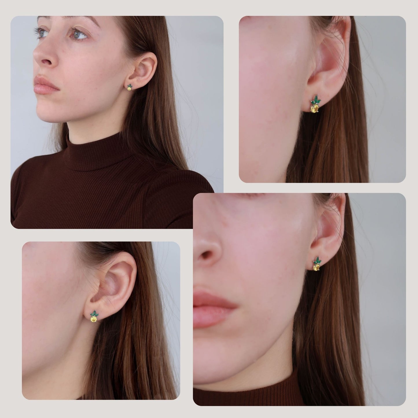 SINGLE PINEAPPLE STUD (single earring) - Platinum Plated Sterling Silver