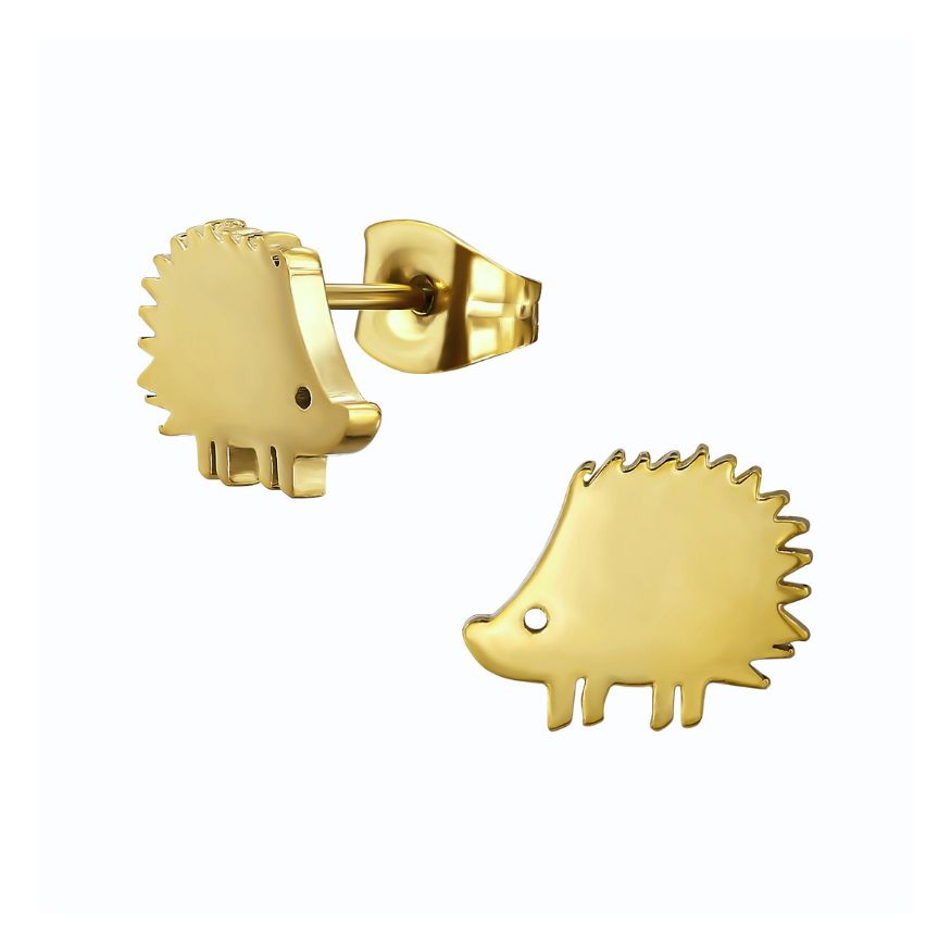 Animal Earrings, Cat & Elephant & Porcupine Steel Studs
