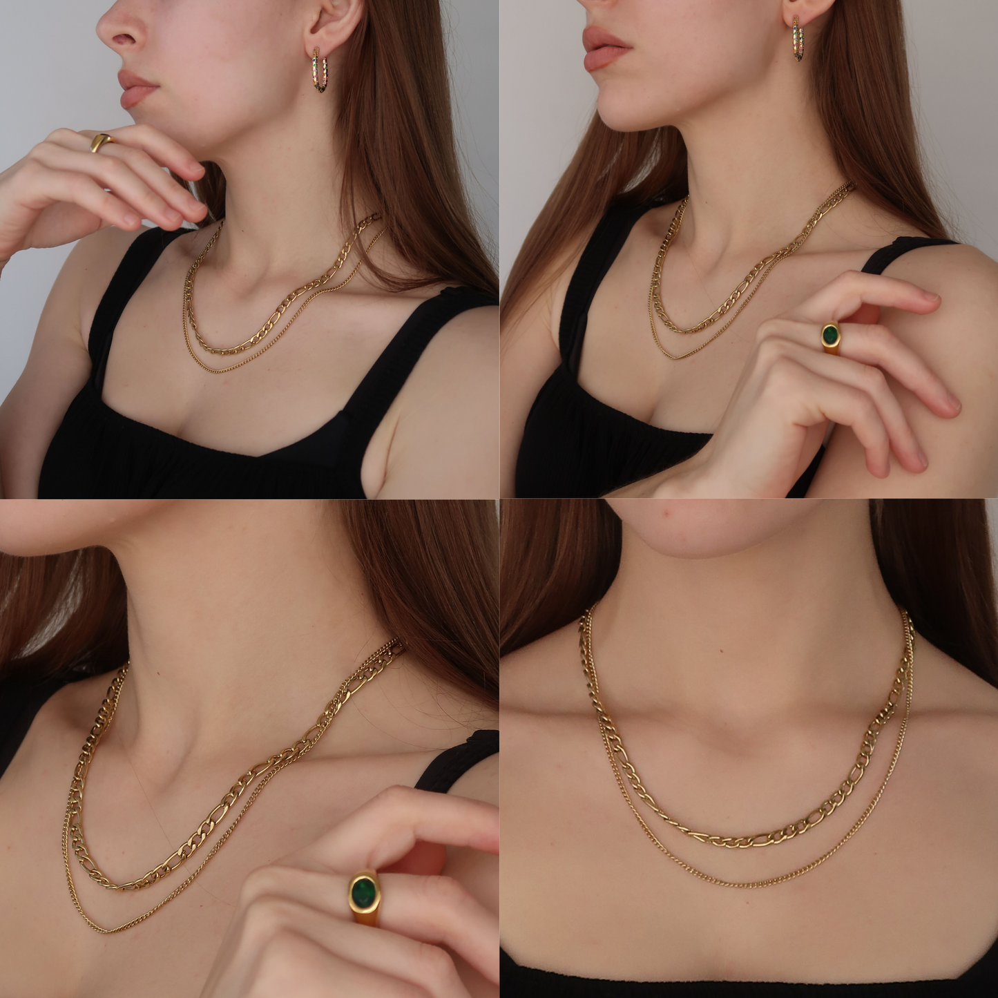 Gold Layered Figaro & Curb Chain - Gold Necklace