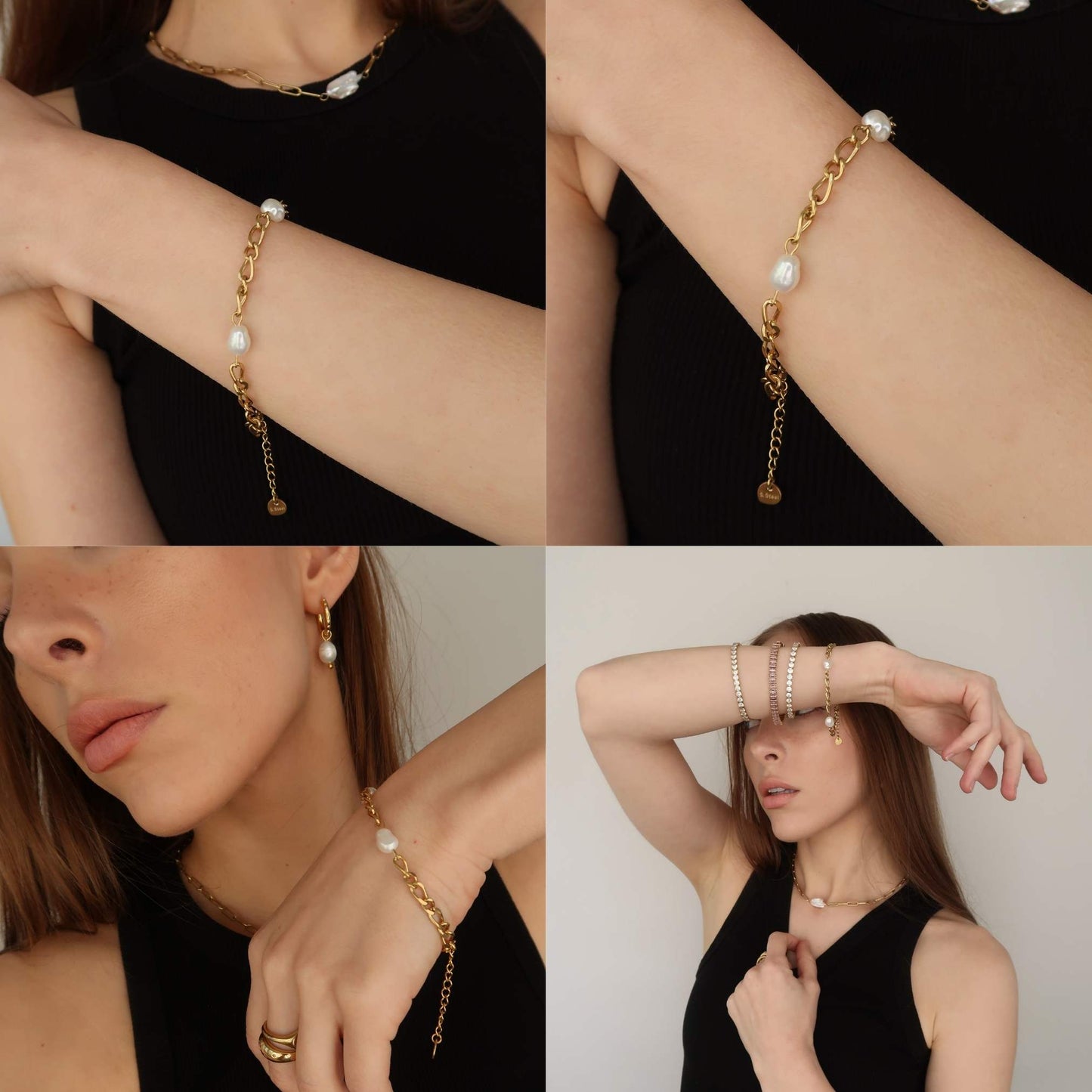 Gold Pearl Chain Bracelet - Gold Plated Stainless Steel (19-22cm)