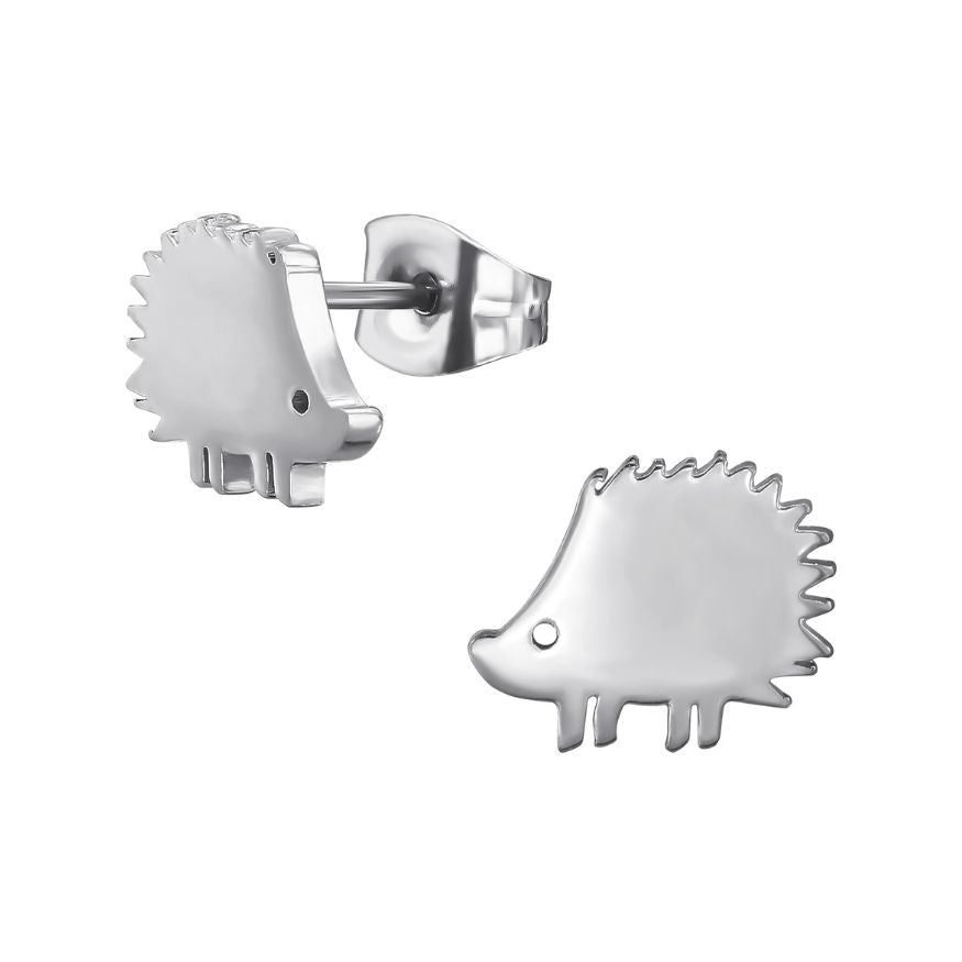 Animal Earrings, Cat & Elephant & Porcupine Steel Studs