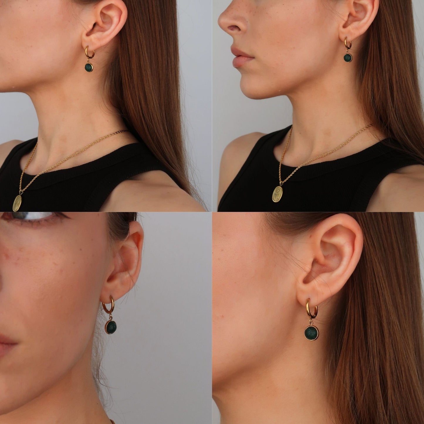 "GREEN MARBLE" - Drop Earrings in Gold (Stainless Steel)