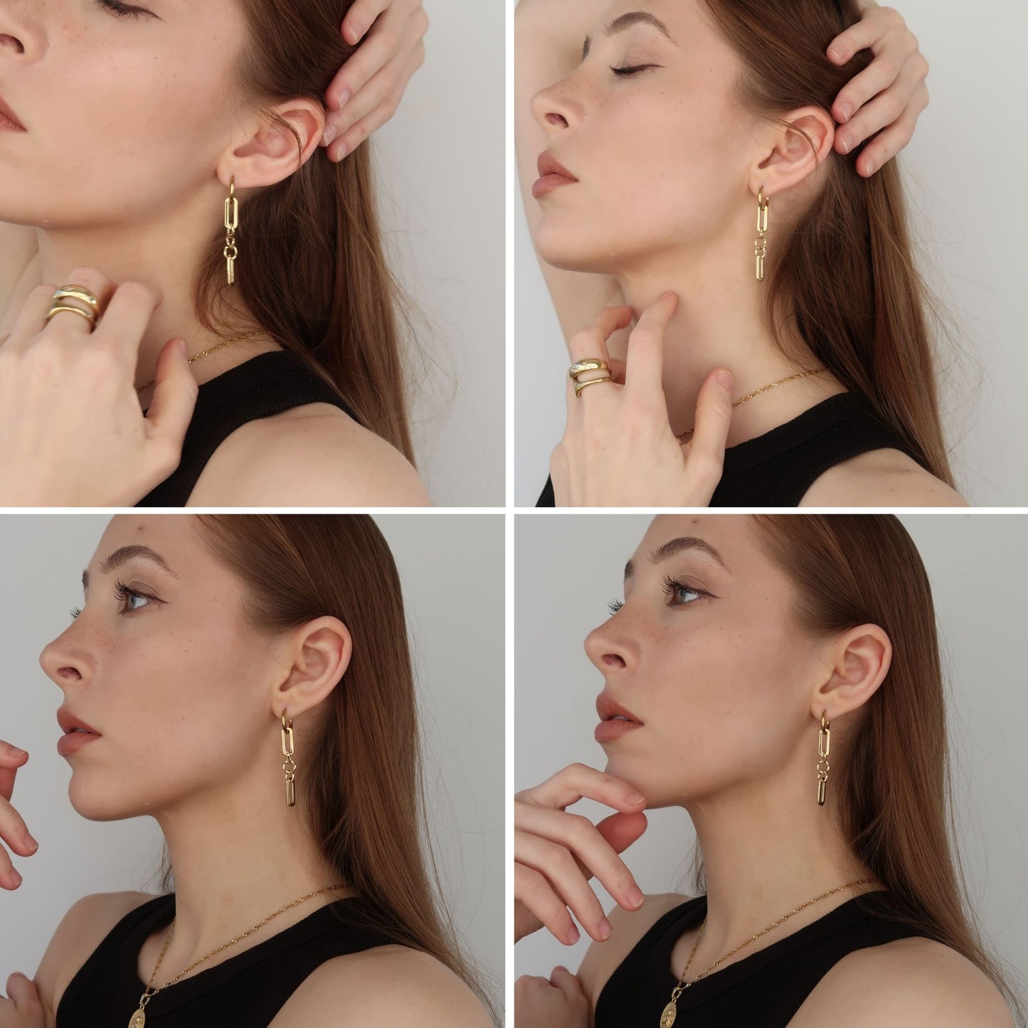 Chain Link Hoops - GOLD Geometric Hang Drop Earrings (Waterproof)