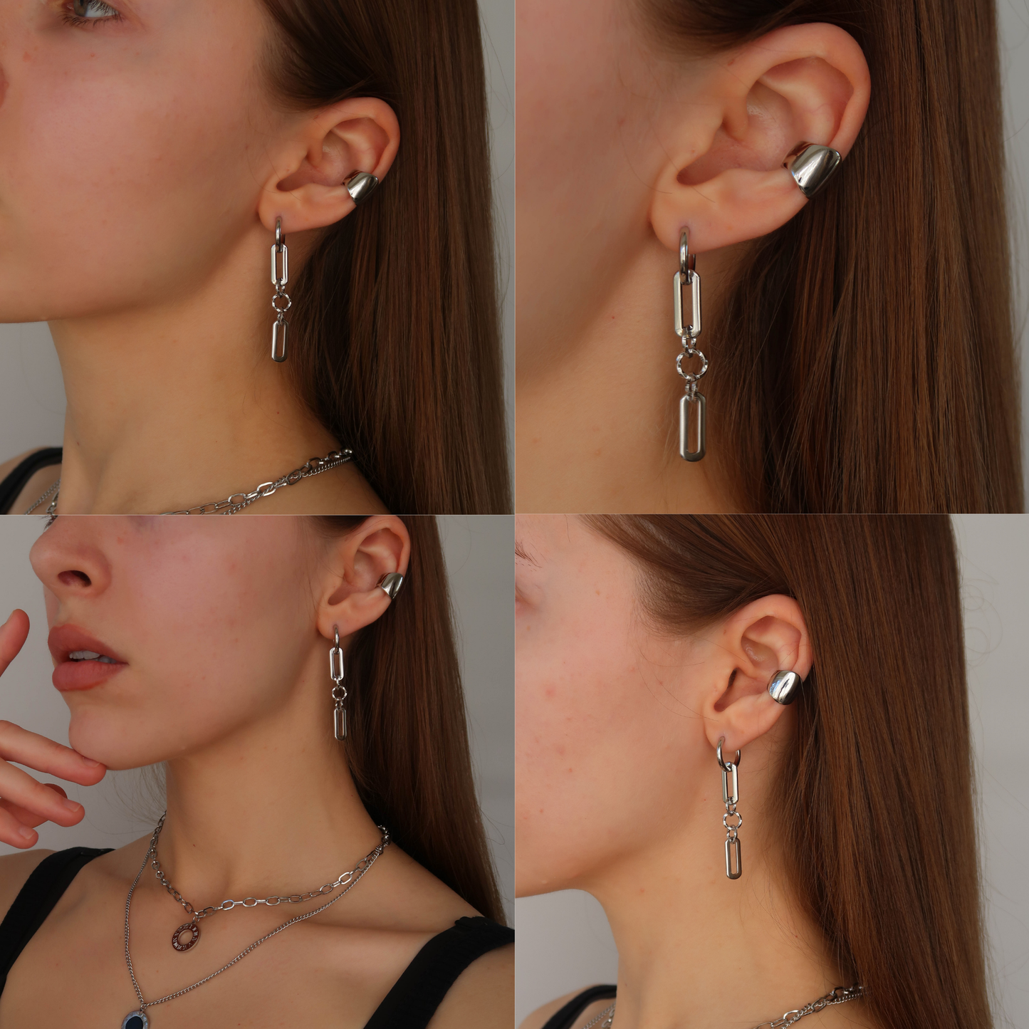 Chain Link Hoops - SILVER Geometric Hang Drop Earrings (Waterproof)