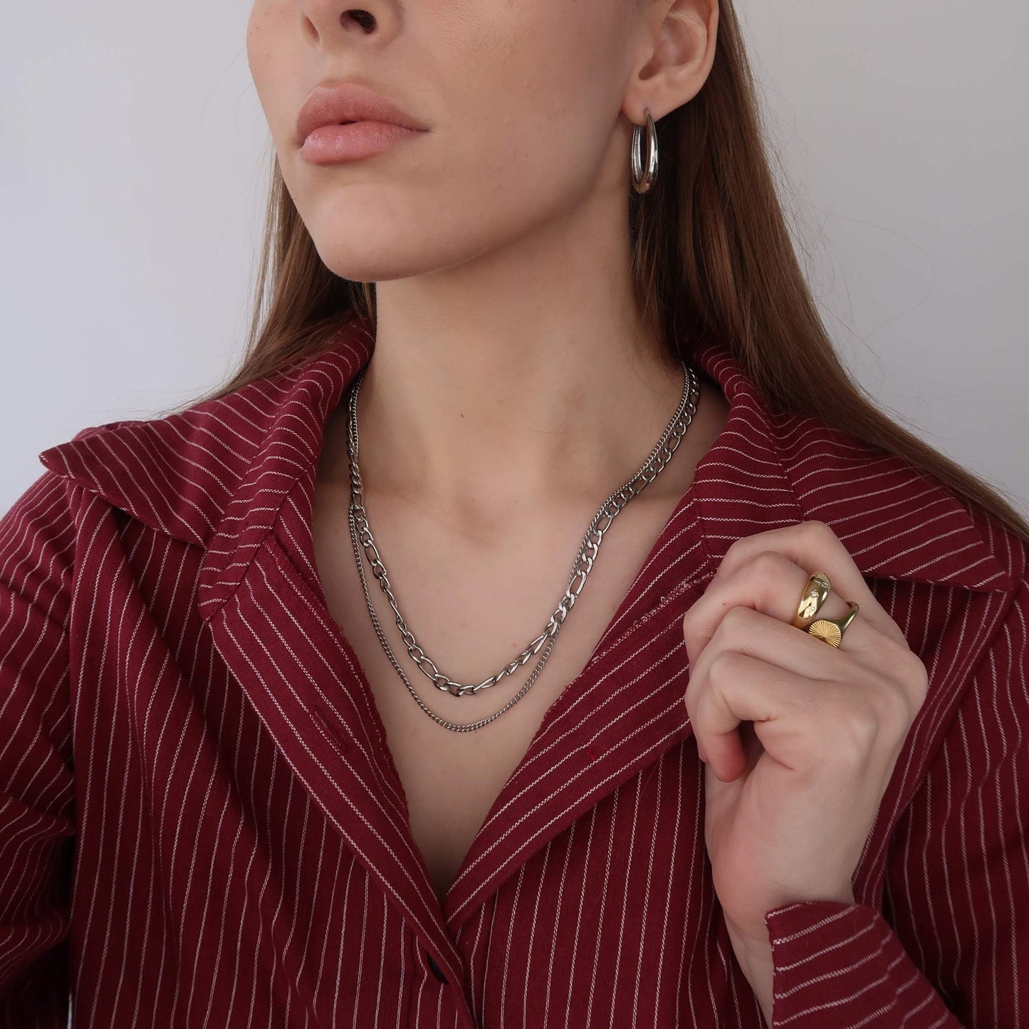 Silver Layered Figaro & Curb Chain - Silver Necklace