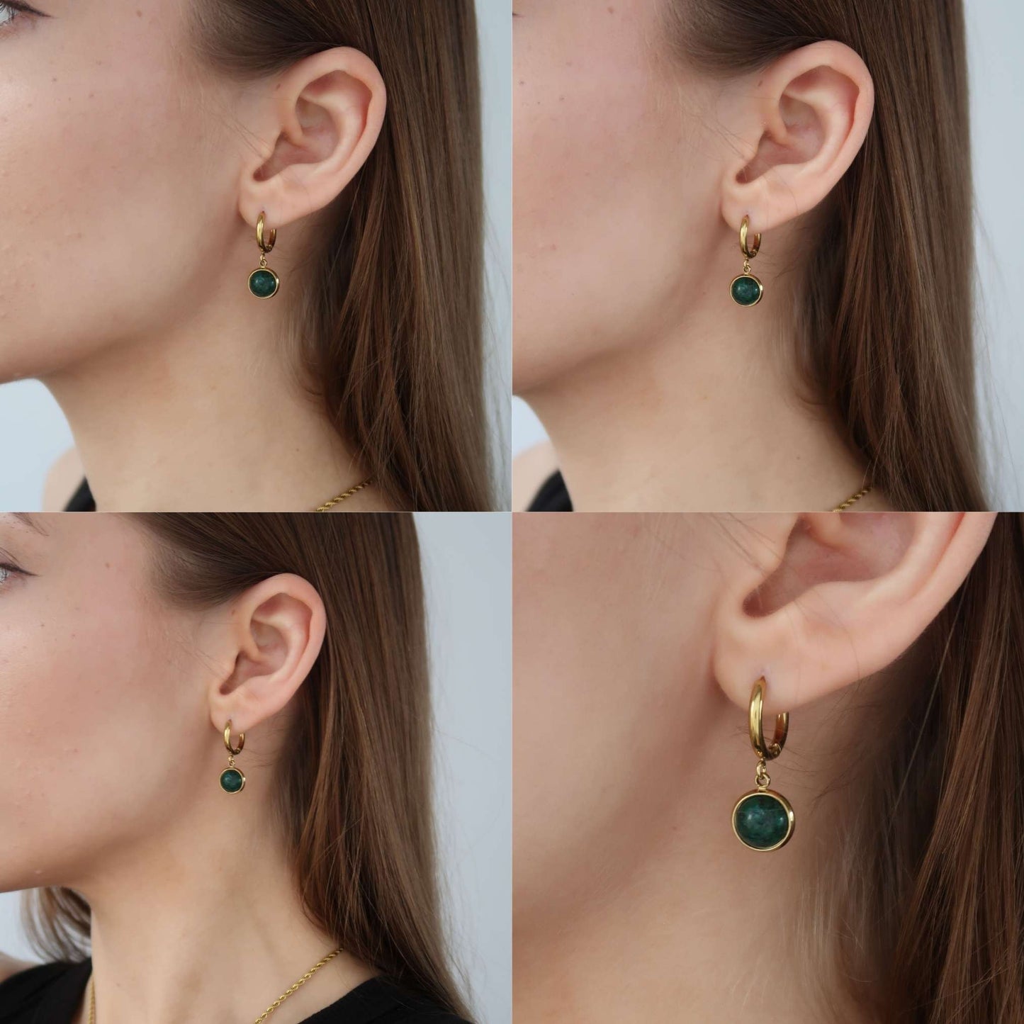 "GREEN MARBLE" - Drop Earrings in Gold (Stainless Steel)