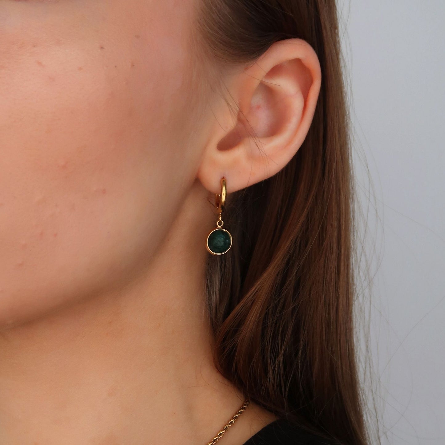 "GREEN MARBLE" - Drop Earrings in Gold (Stainless Steel)