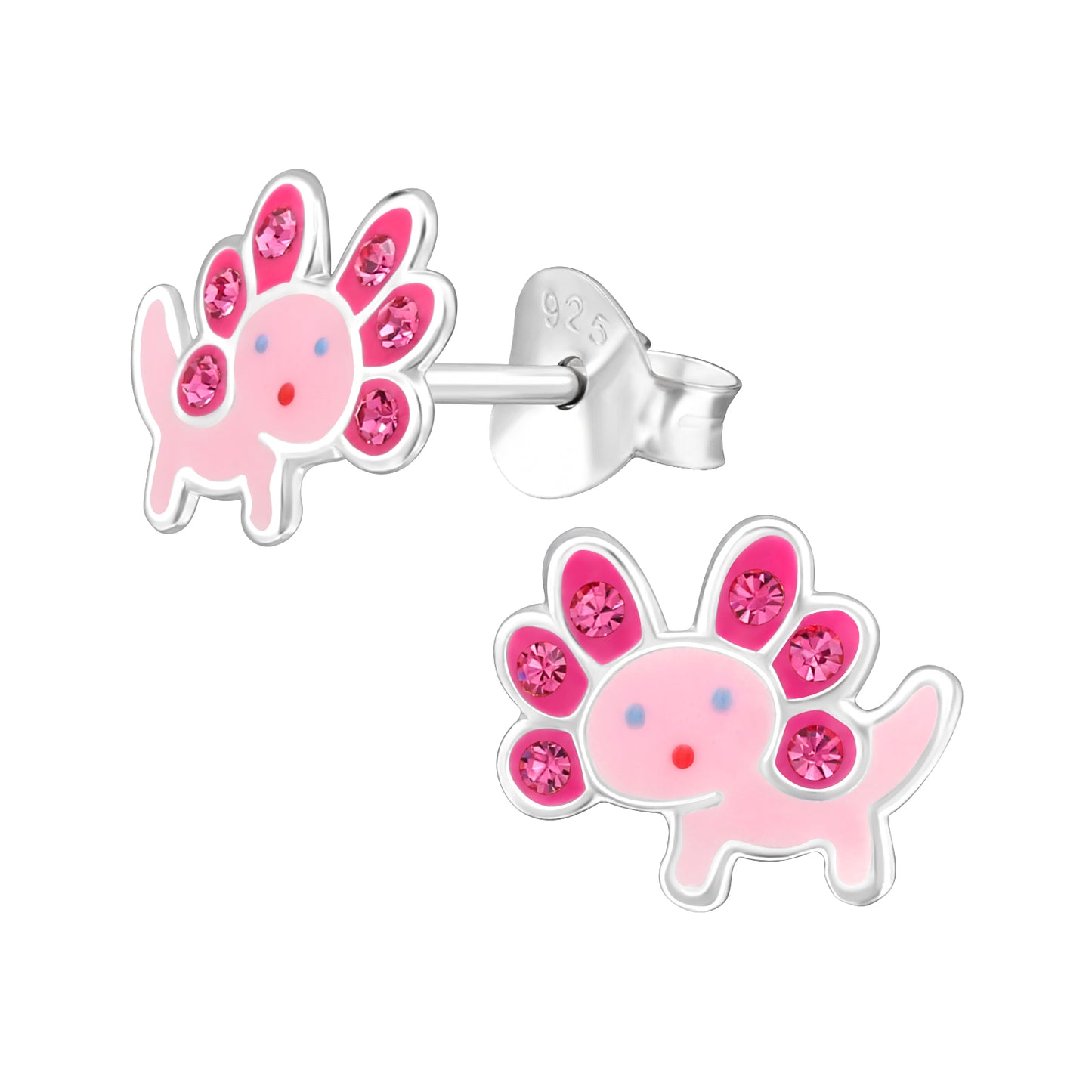 Pink Axolotl Earrings, Kids Sterling Silver Studs