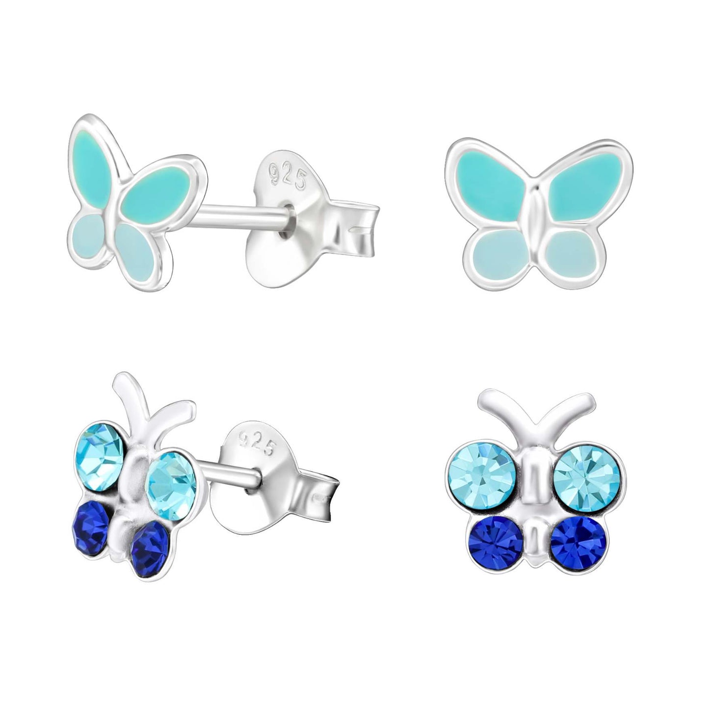 Blue butterfly Earrings, Kids Sterling Silver Studs
