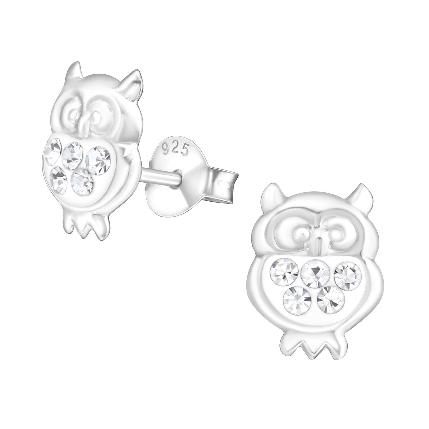Owl Earrings - Children's Sparkling Sterling Silver