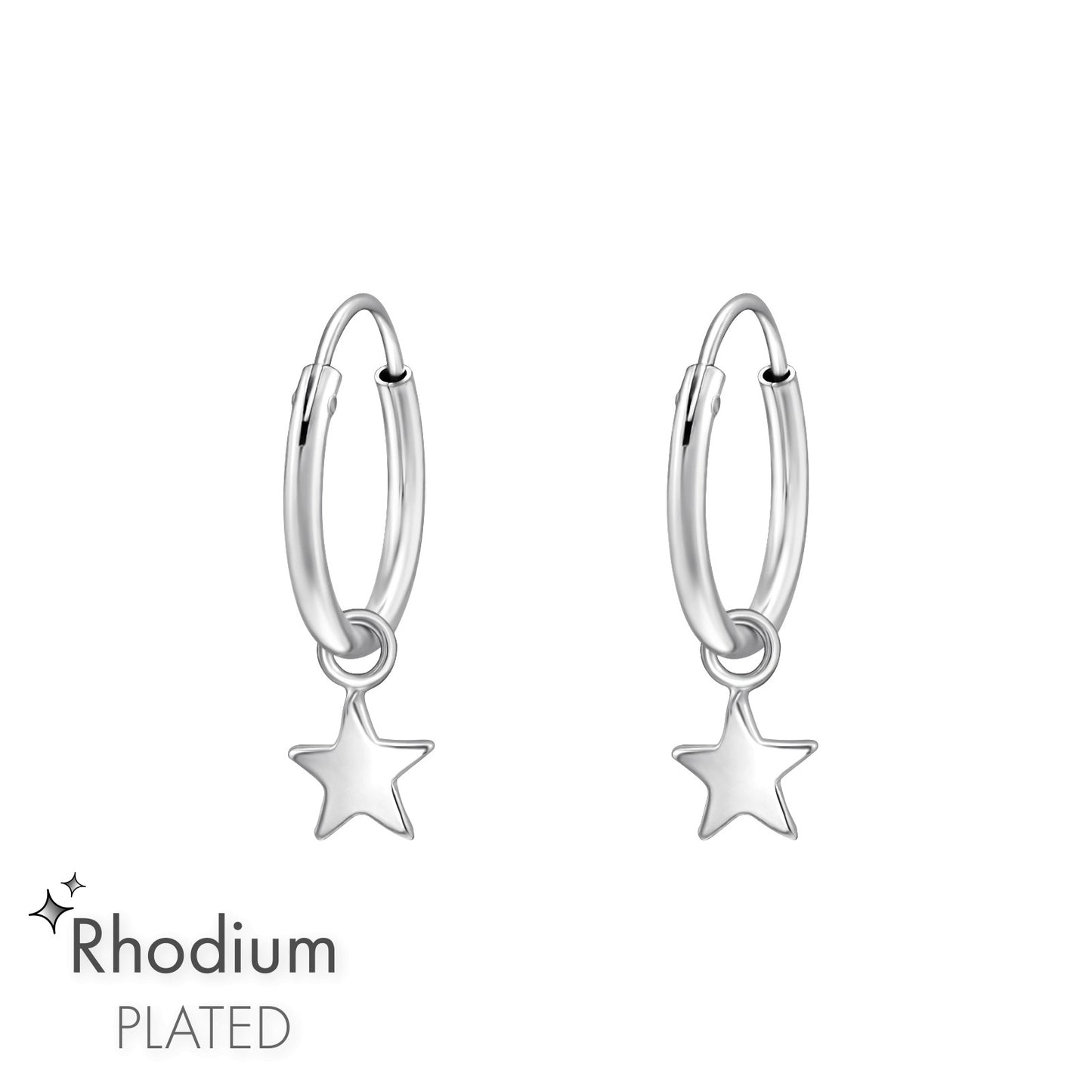 Hanging Star Huggies, Rhodium Sterling Silver Star Earrings