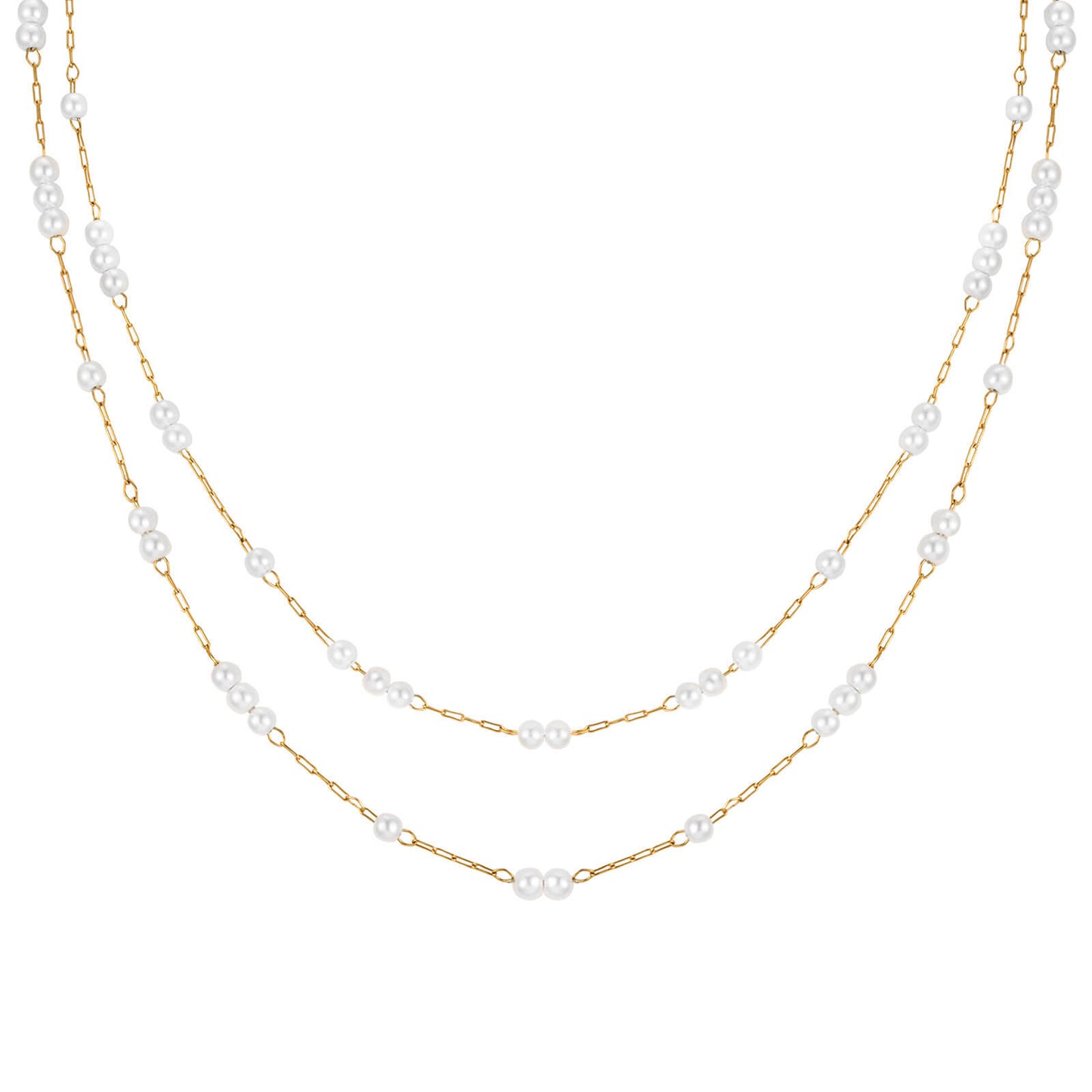 Dainty Pearl Necklace, 18k Gold Stainless Steel