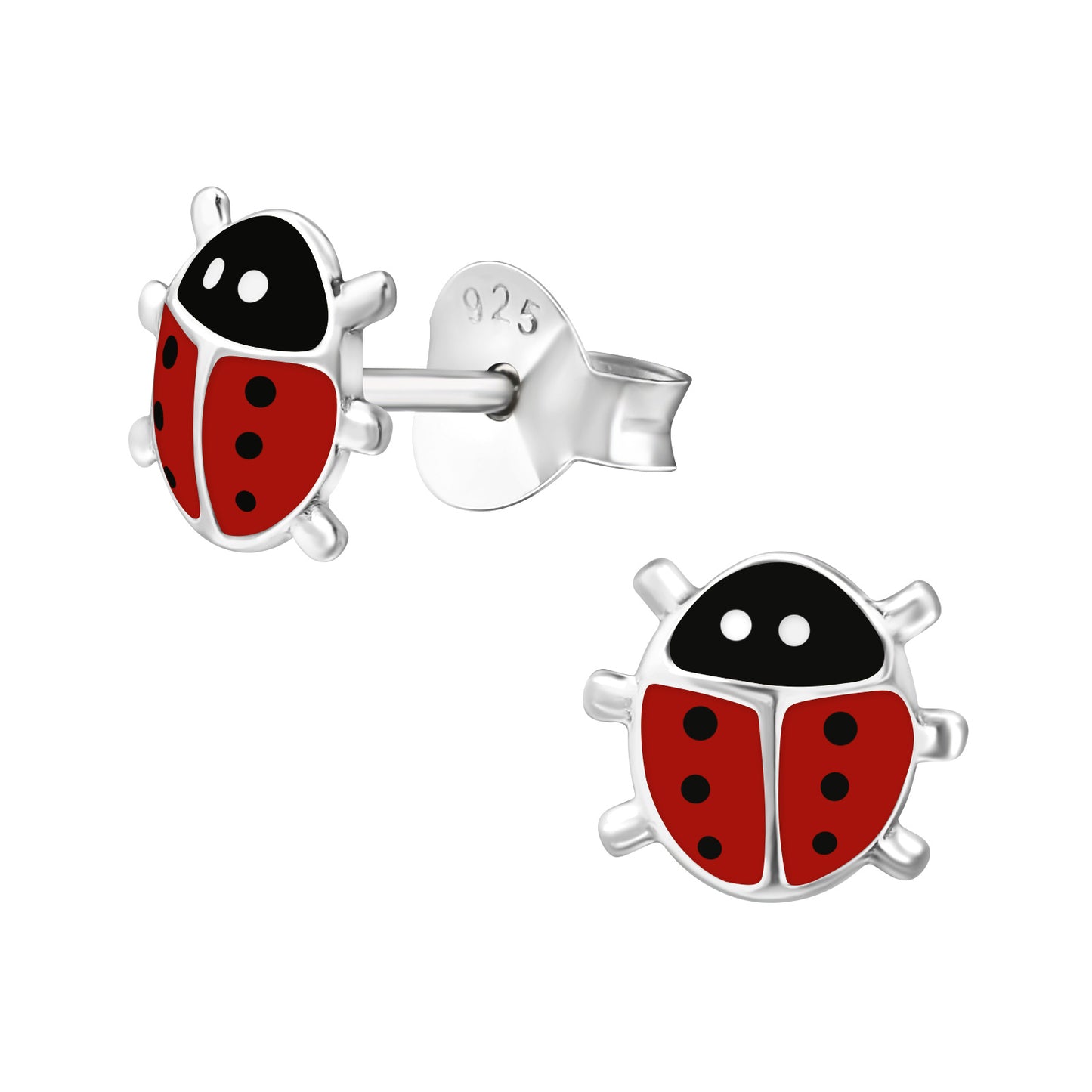 Ladybug Earrings, Red Beetle - Genuine Sterling Silver