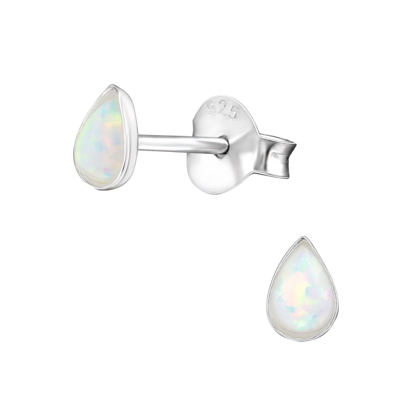 Tear Drop Studs, Pear Earrings - Sterling Silver, Synthetic Opal