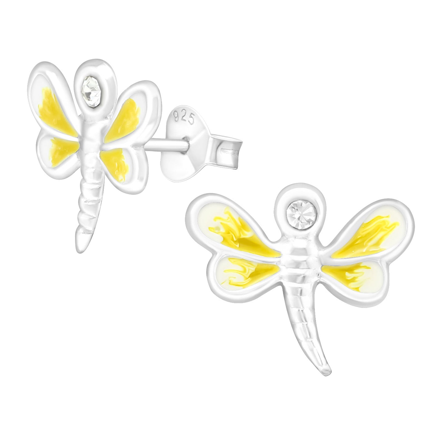 Yellow Dragonfly Earrings - Sterling Silver