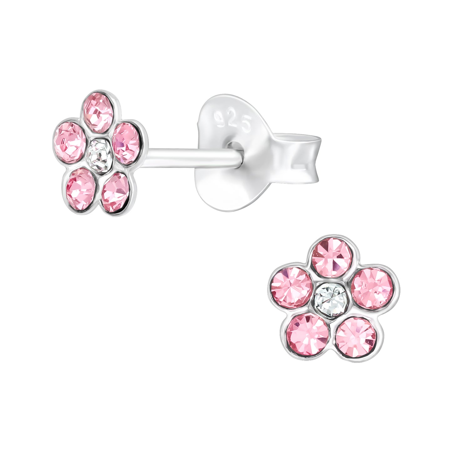 Sparkle Pink Flower Studs - Sterling Silver Earring