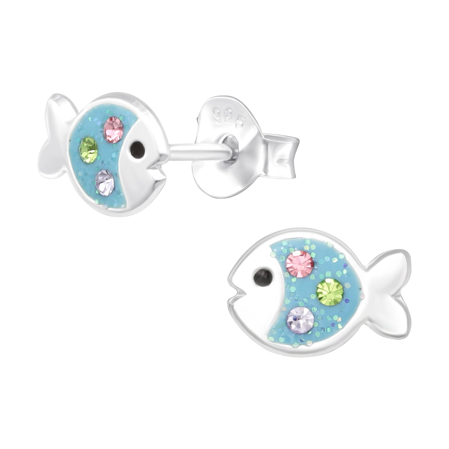 Glitter Fish Earrings, Kids Cute Fish Studs - Sterling Silver