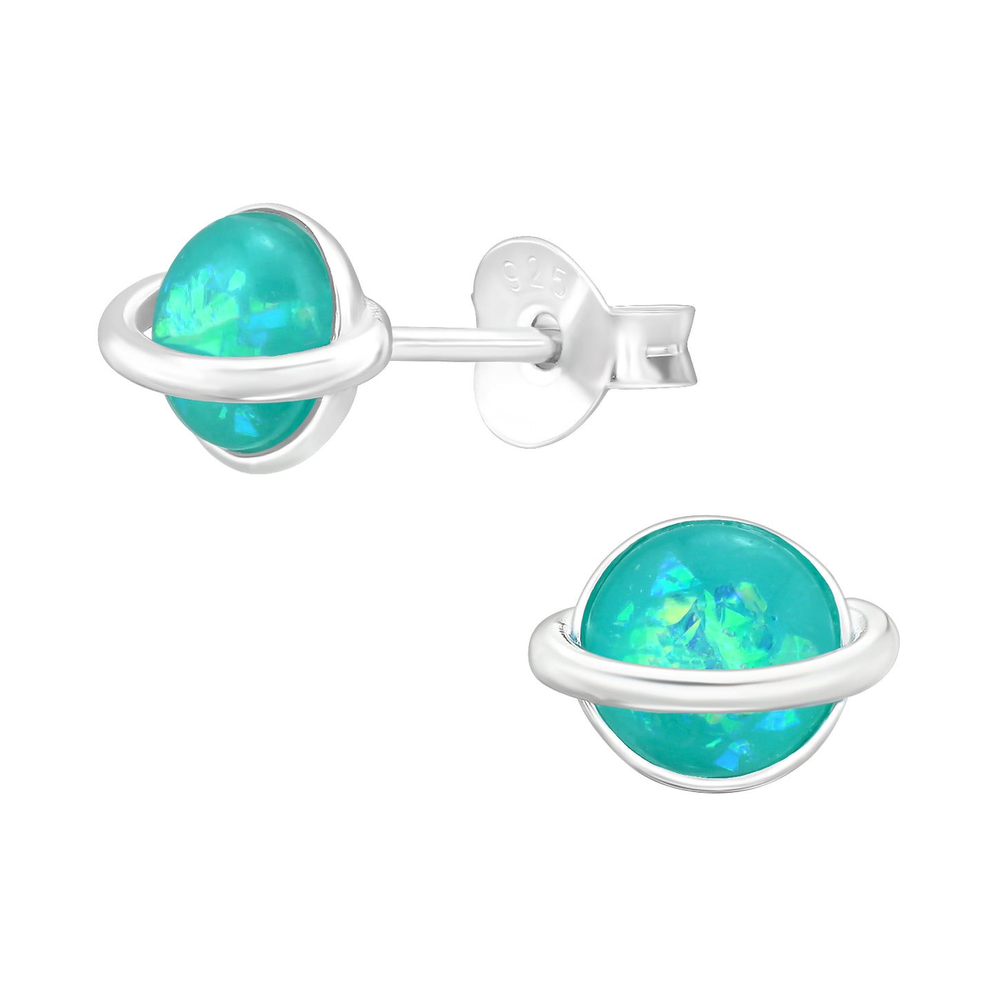 Planet Earrings, Space Saturn Studs - Sterling Silver