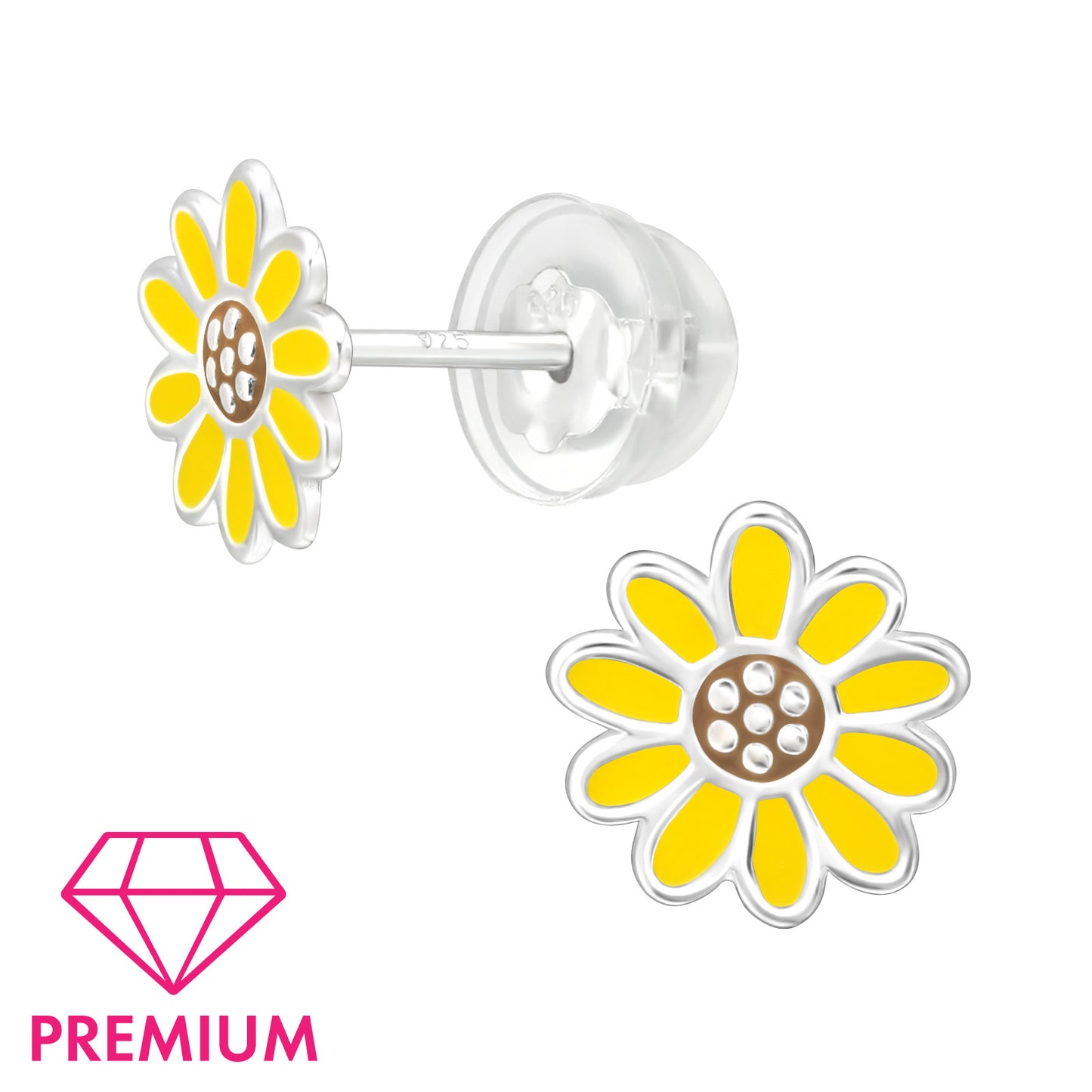Yellow Sunflower Earrings - Daisy Flower Sterling Silver