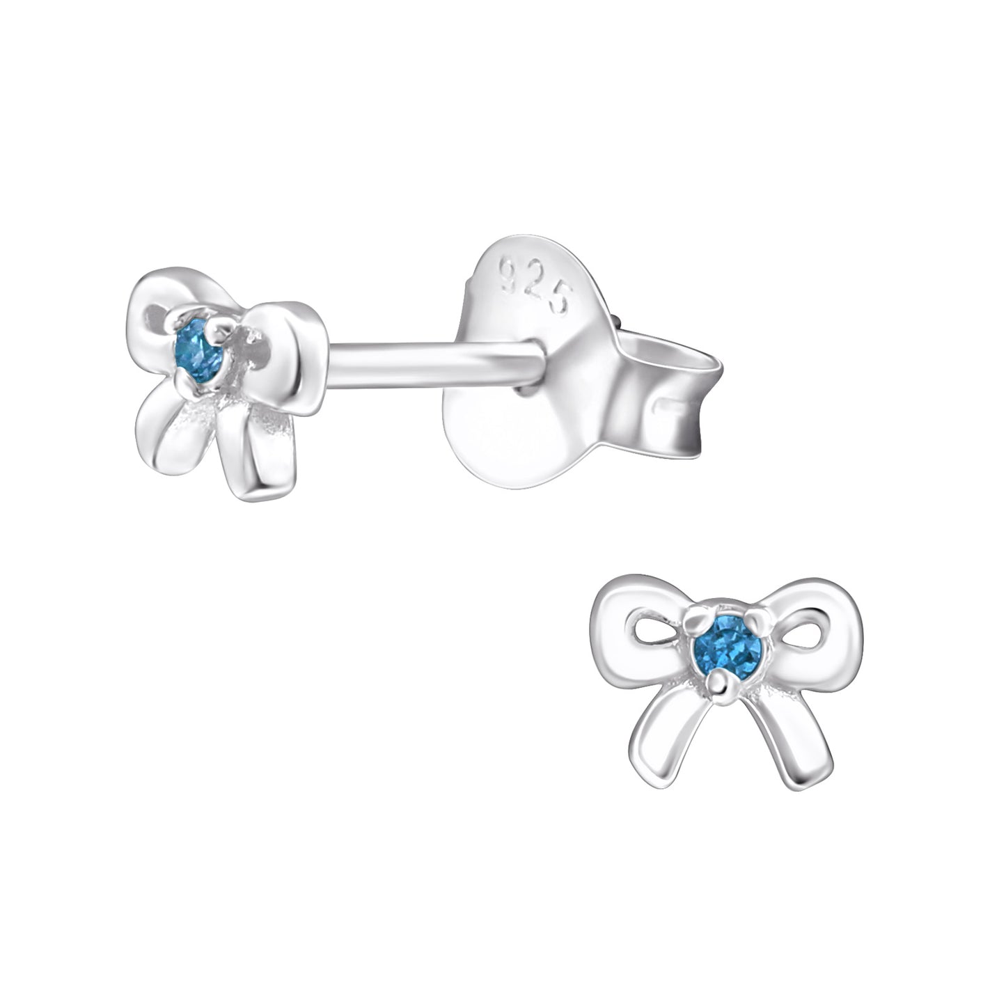 Birthstone Bow Earrings - Personalised Sterling Silver Birthday Studs