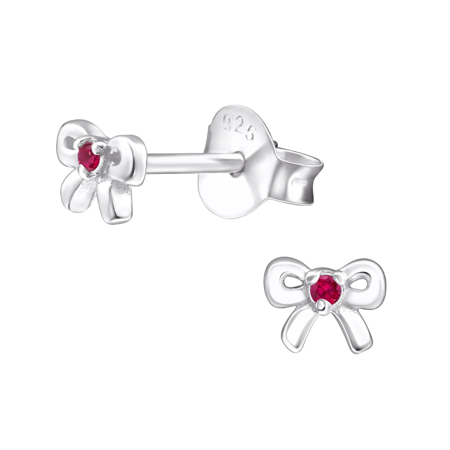 Birthstone Bow Earrings - Personalised Sterling Silver Birthday Studs