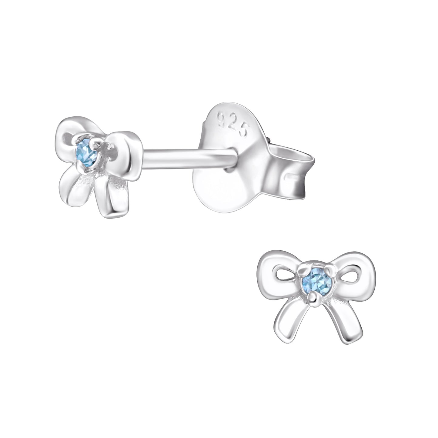 Birthstone Bow Earrings - Personalised Sterling Silver Birthday Studs