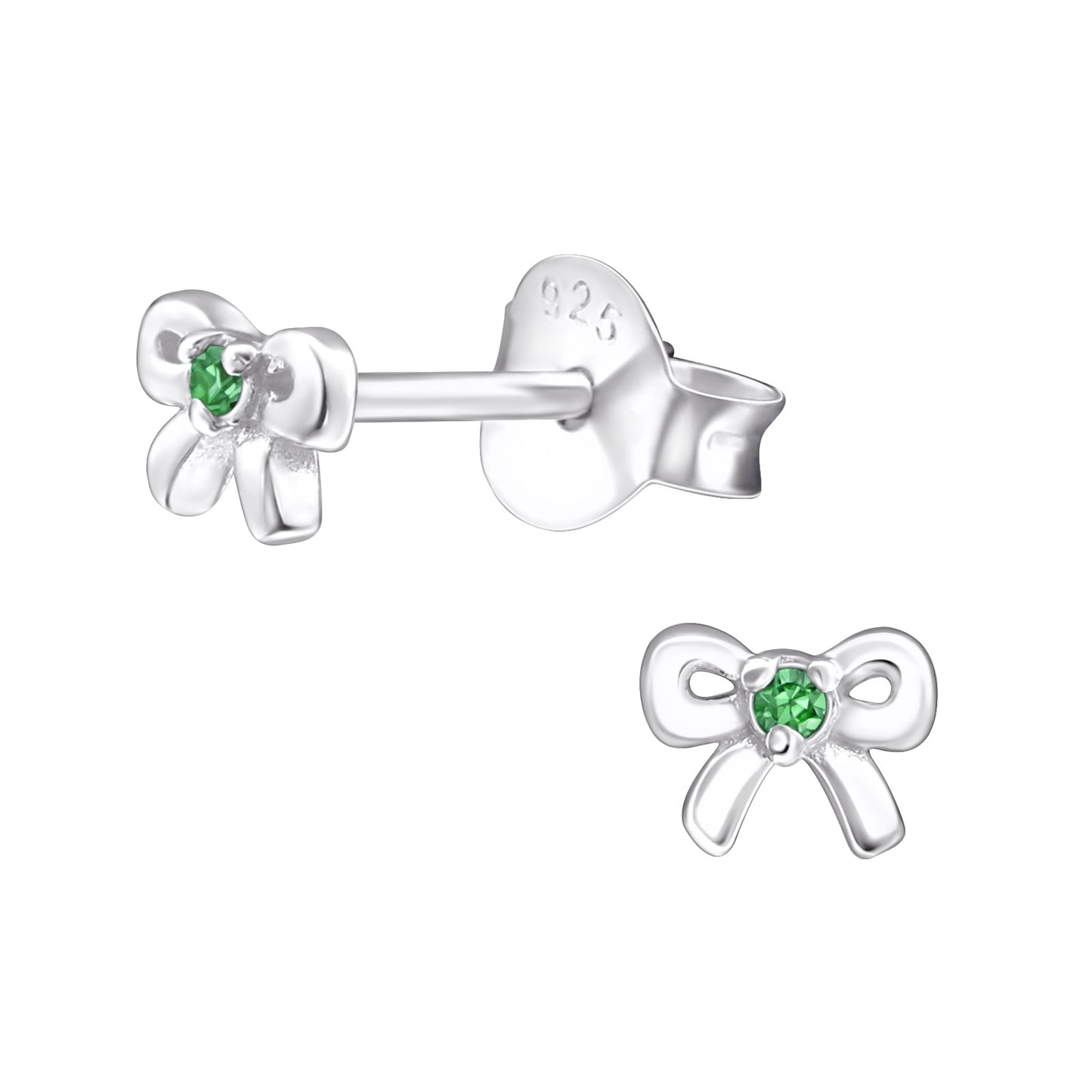 Birthstone Bow Earrings - Personalised Sterling Silver Birthday Studs