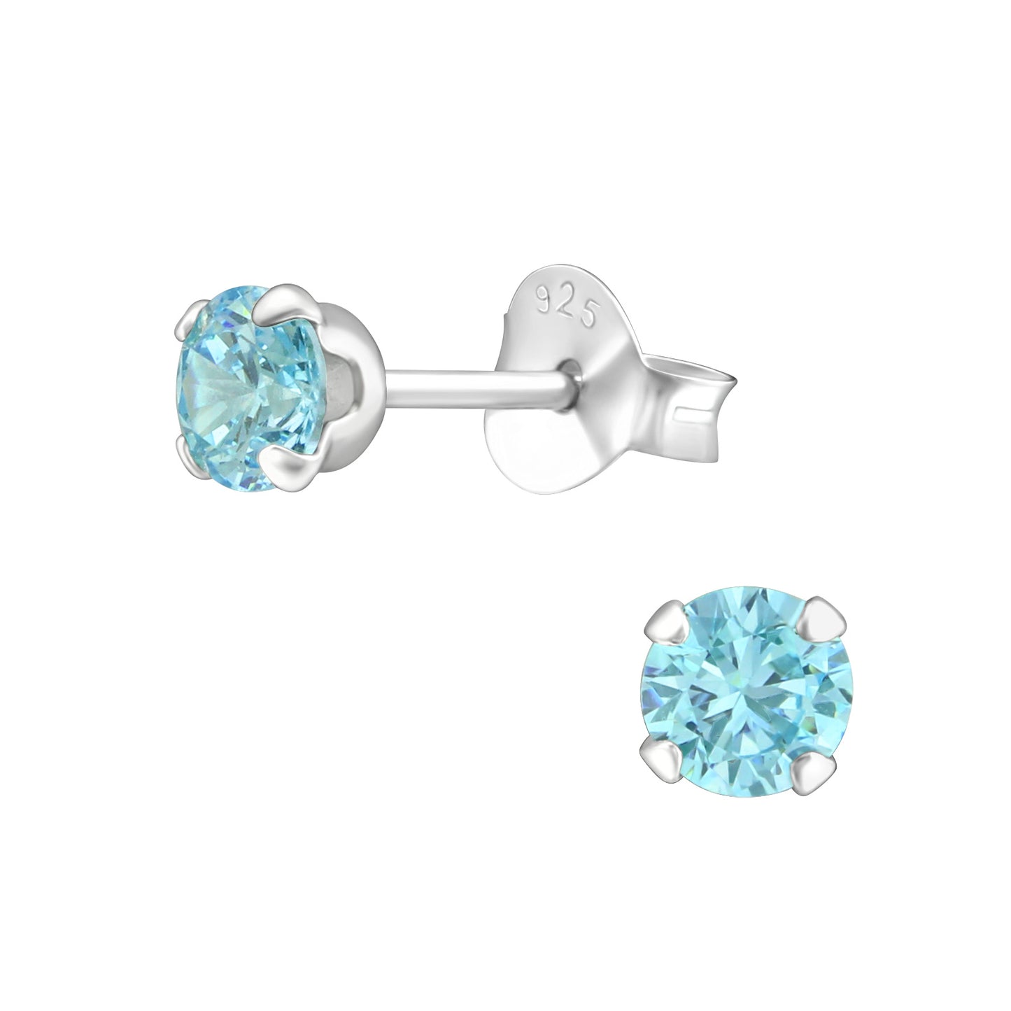 Blue Crystal Stud Earrings - Cubic Zirconia Sterling Silver