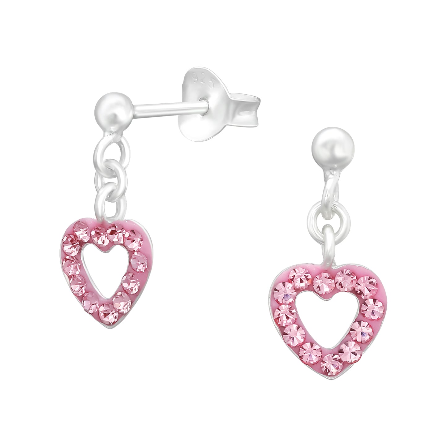 Girls Pink Heart Drop Earrings - Hypoallergenic Sterling Silver