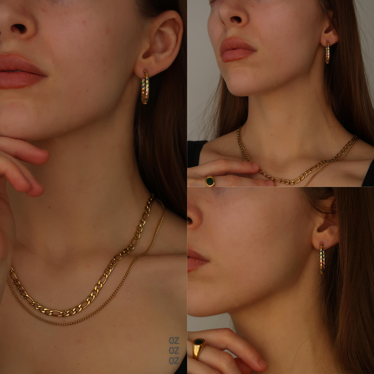 Colourful Gold Hoops - Gold Plated Copper Earrings (cubic zirconia crystal)