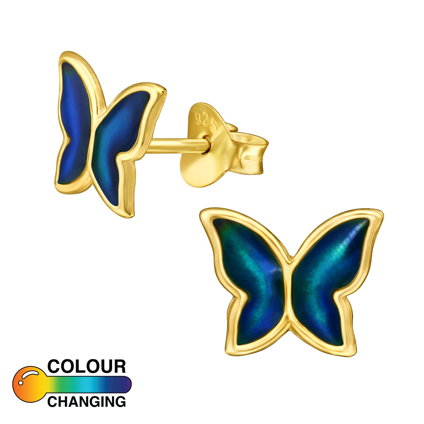 Gold Butterfly Earrings, Kids Colour Changing Mood Studs