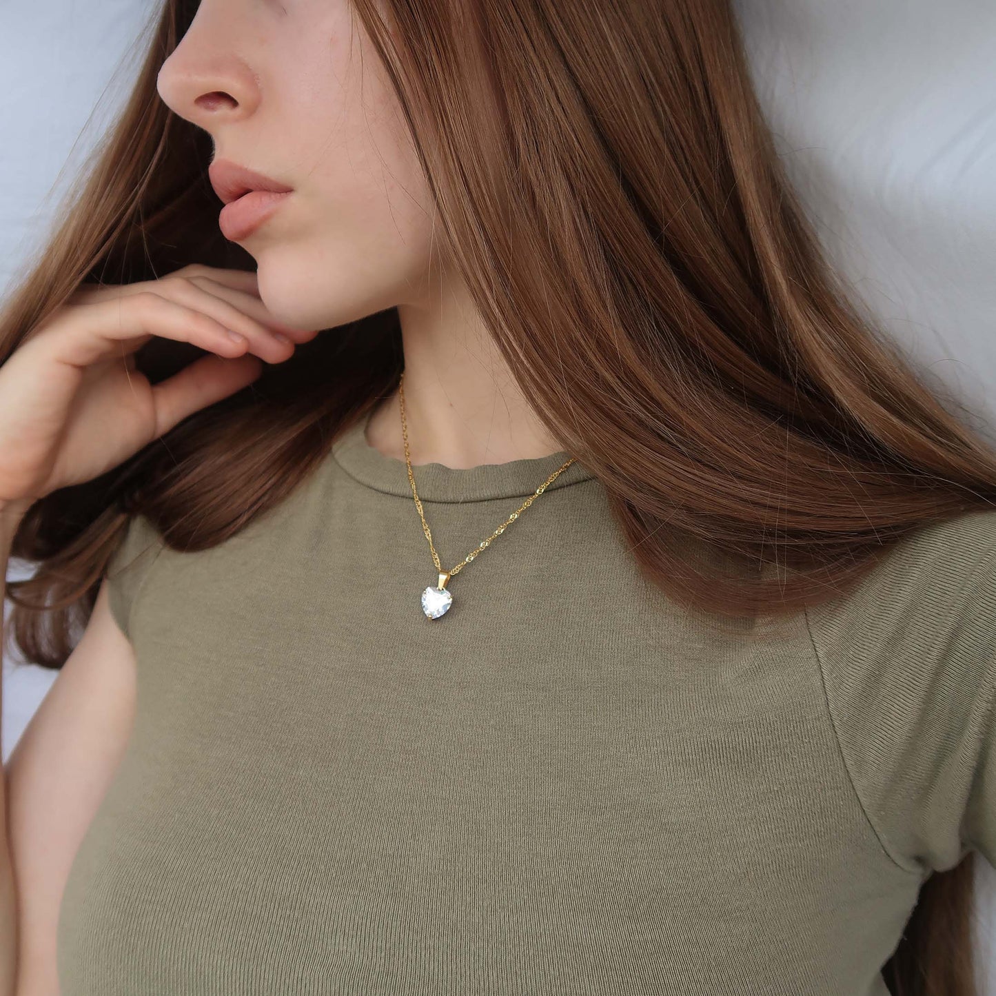Sparkle Heart Gem - Gold Singapore Chain Heart Necklace