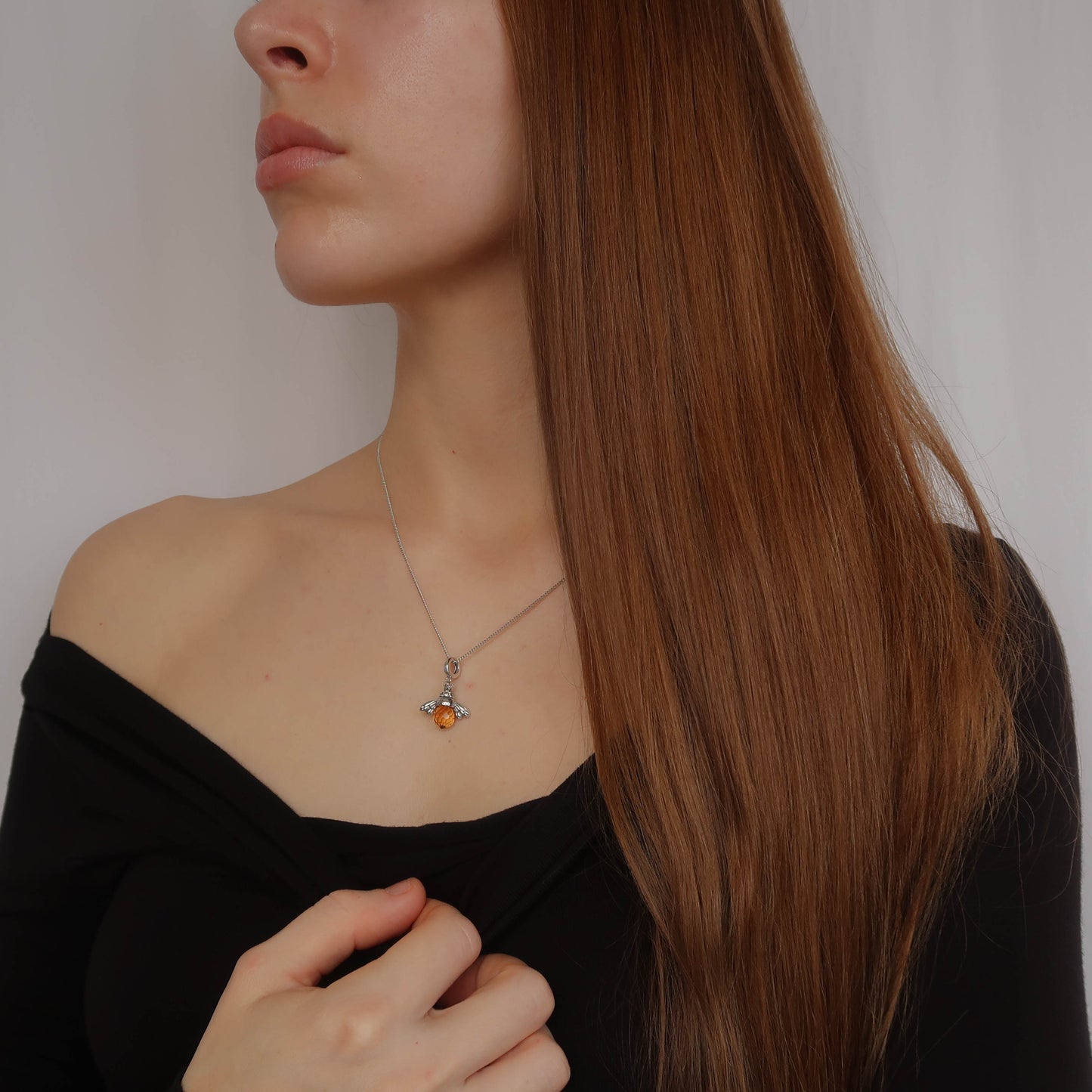 Orange Bee Charm Necklace - Made from Sterling Silver