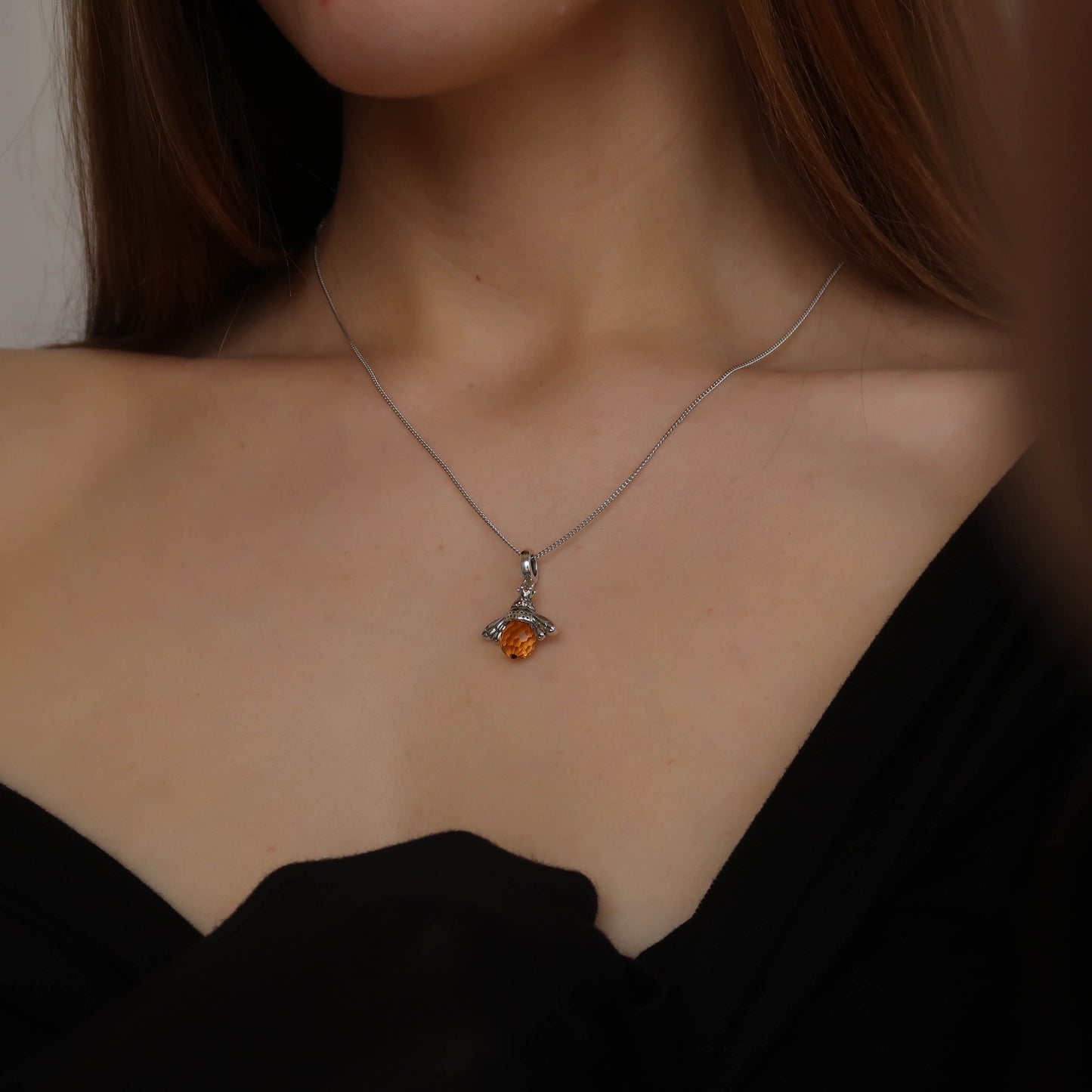 Orange Bee Charm Necklace - Made from Sterling Silver