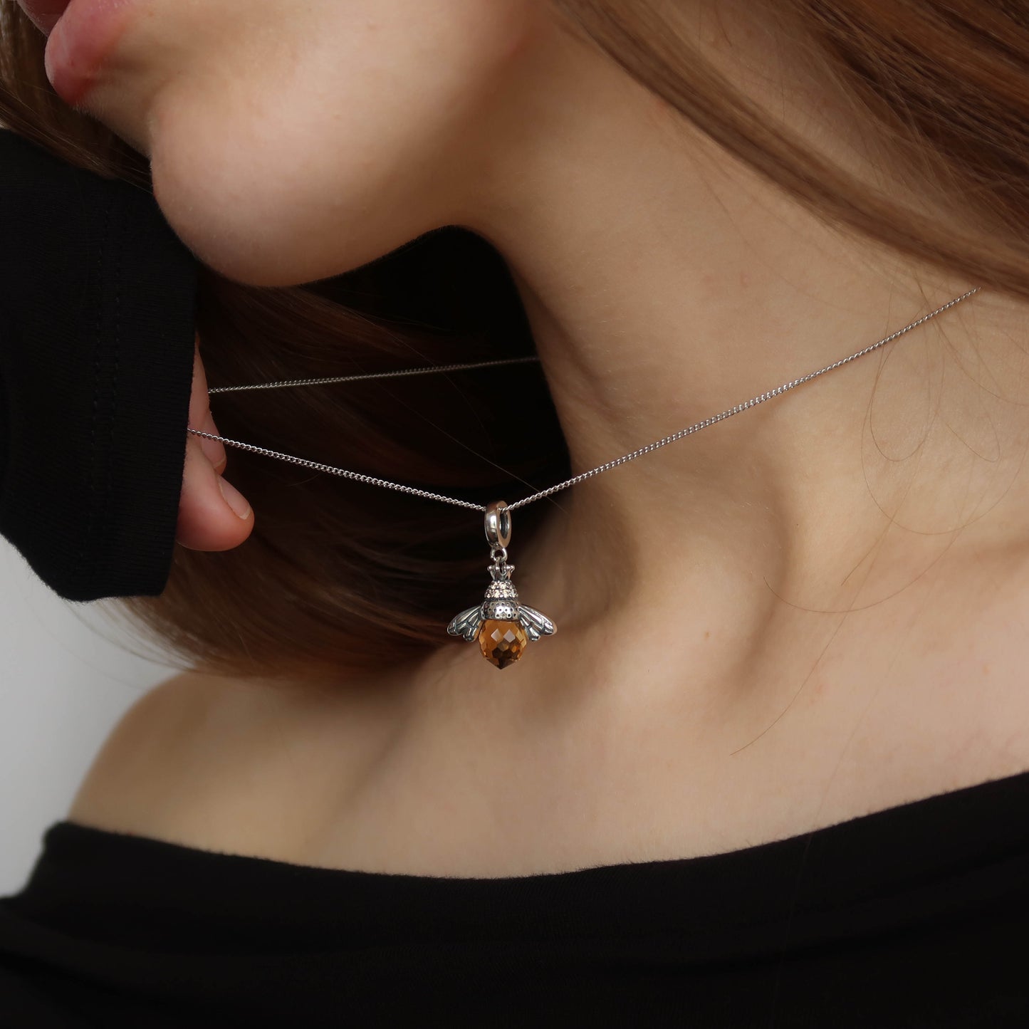 Orange Bee Charm Necklace - Made from Sterling Silver