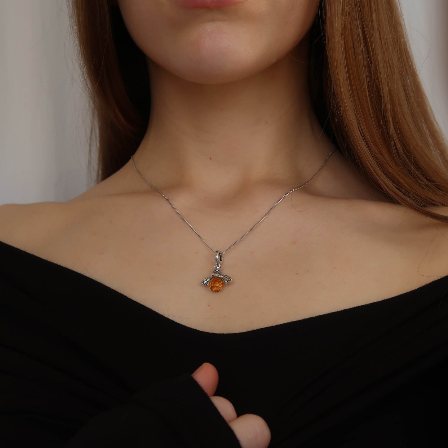 Orange Bee Charm Necklace - Made from Sterling Silver