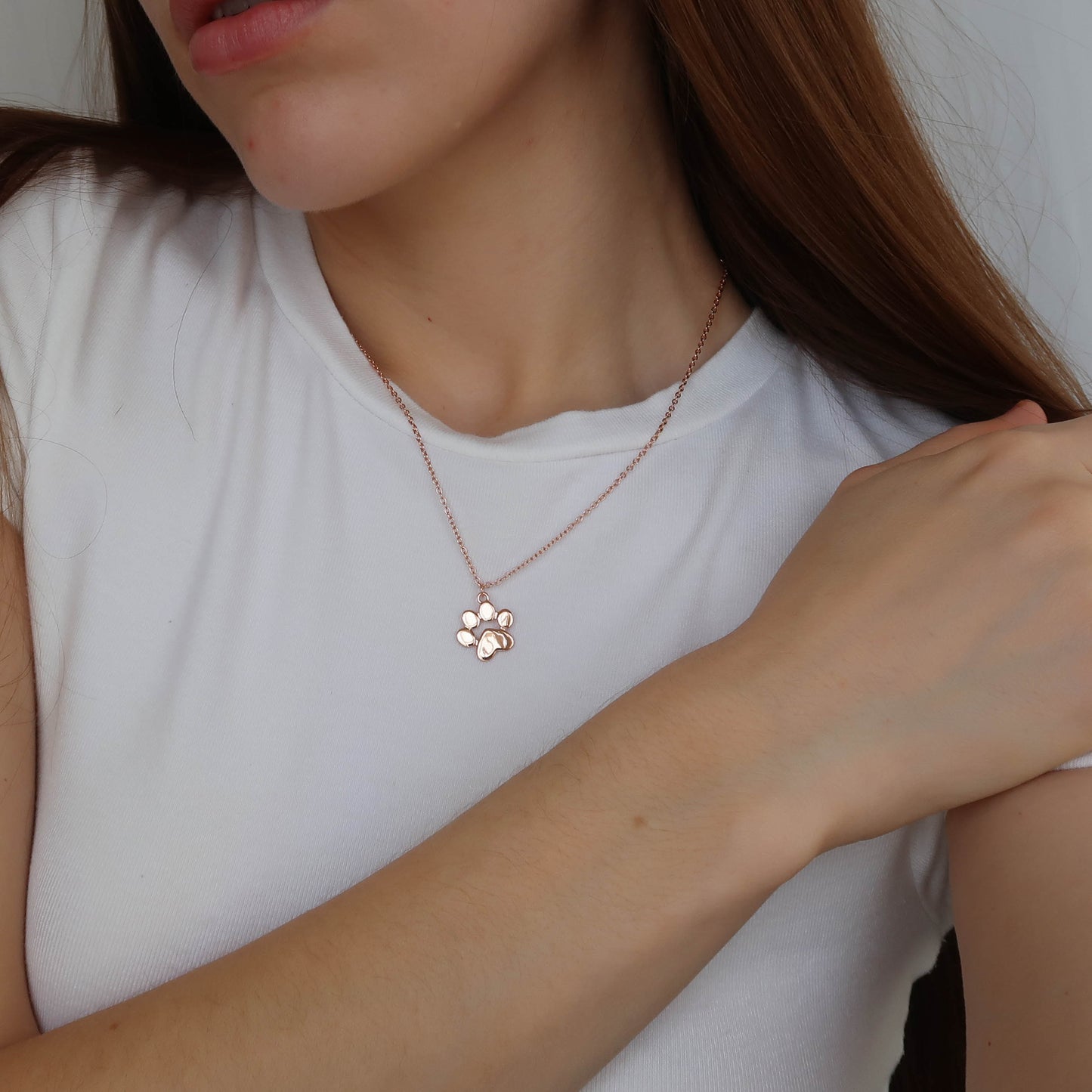 ROSE GOLD PAW PRINT PENDANT - Children's Sterling Silver Dog Necklace